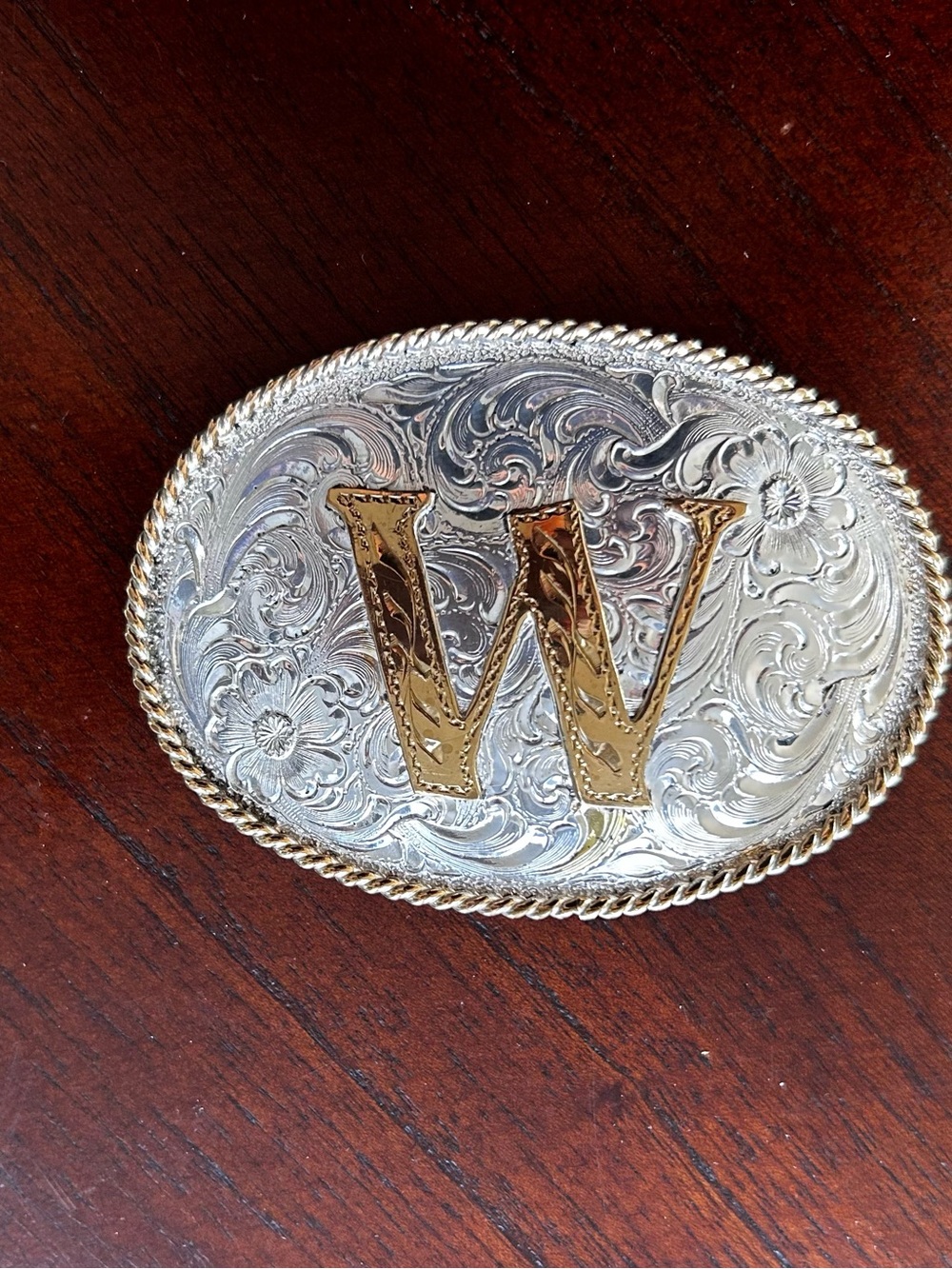 Award desing medals Two-Tone 'W' Oval Western Buckle in Silver and Gold vintage